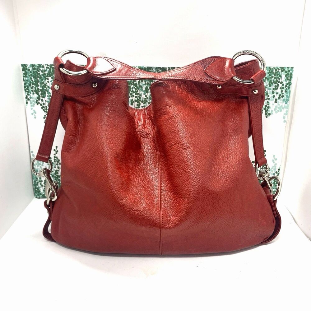 Rebecca Minkoff Red Leather Textured Silver Metal Shoulder Bag Purse Women